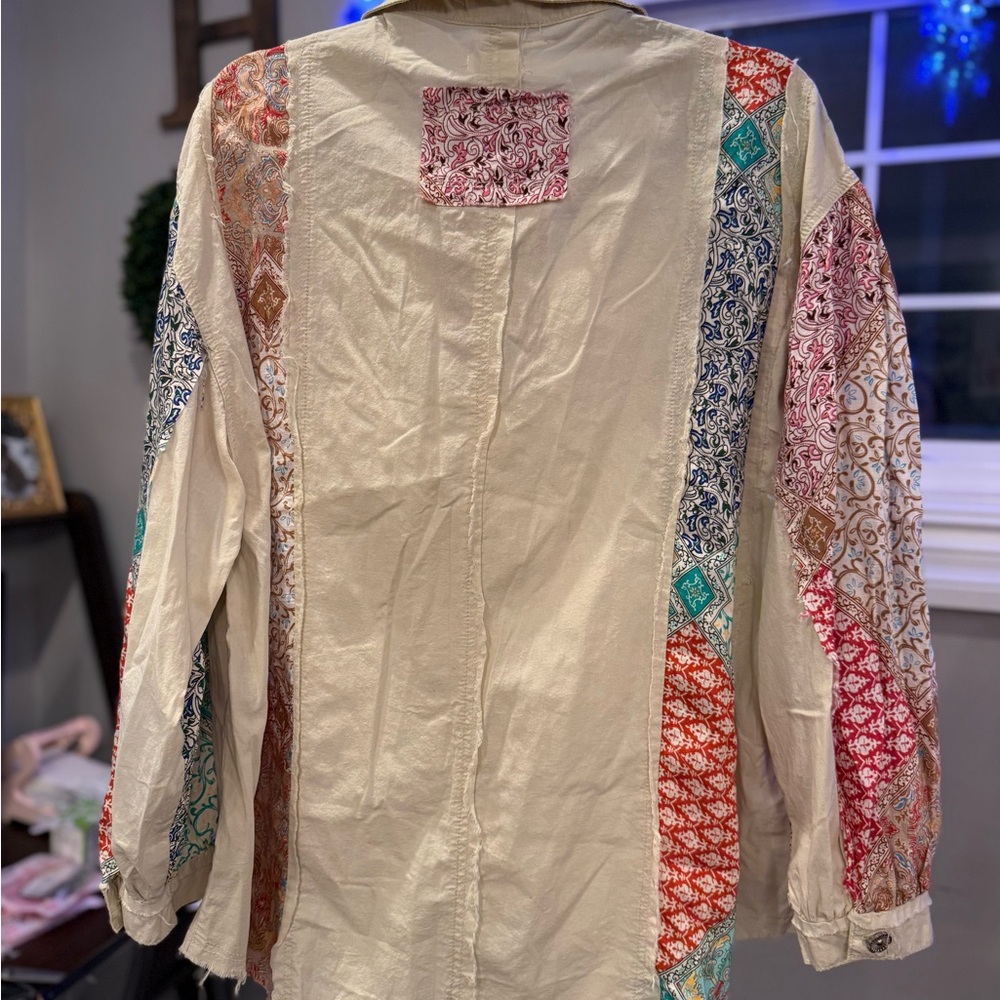 POL Multicolor Patchwork Button-Up Top NWT - image 3